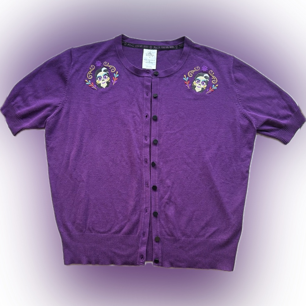 Disney Coco Purple Embroidered Cardigan Sweater